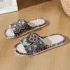 Pantuflas de Lino para Hombre Otoño Interior Pareja Estilo Étnico Uso en Casa Retro Cuatro Estaciones Suelo Suela Suave Pantuflas Mujer