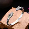 Atacado Pulseira de Prata Esterlina 925 Cabeça de Dragão Dupla Pulseira Aberta Ajustável Masculina Prata Tailandesa Moda Retrô Joias Desgastadas