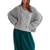 Suéter de punto trenzado con cuello en V grande gris claro europeo y americano, suelto, hombros descubiertos, estilo perezoso, top con textura retro, suéter corto