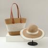 Chapéu de Palha Popular para Comércio Exterior Conjunto de Duas Peças Bolsa de Palha Chapéu de Sol Aba Larga Bolsa Tote Grande Capacidade Conjunto para Mulheres