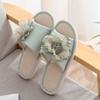 Pantuflas de Lino para Mujer Primavera y Verano Nuevo Estilo Hogar Interior Piso de Madera Cuatro Estaciones Algodón y Lino Pantuflas Sandalias de Flores a la Moda
