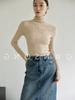 Camiseta básica de punto de una pieza sin costuras para mujer, de lana merina mejorada, gruesa, de cuello alto, elástica en cuatro direcciones, suave, agradable al tacto.