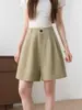Shorts finos de verão femininos de linho Lyocell 2026 novo estilo soltos com caimento casual old money de seda gelada calças de perna larga