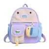 Mochila Unisex para Niños Estilo Coreano Bloques de Color Linda con Colgante de Pez Pequeño Billetera Cara de Dibujos Animados Mochila Infantil