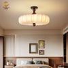 Luminária de teto redonda impressa Diglia francesa, estilo médio antigo, para quarto e sala de estar, retrô, nogueira, luz de espectro completo, proteção para os olhos