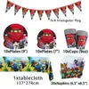 Decorações de Festa Ninjago Vermelhas Mais Vendidas Pratos de Papel de Aniversário Copos de Papel Banners Balões Conjunto de Louças Suprimentos