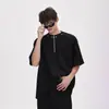Camiseta masculina de manga curta com zíper e camada de ar de 250g, nova marca de moda americana de verão 2025, camiseta larga e solta de manga curta