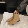 Botines coreanos de ante con tacón grueso y forro polar a juego para otoño e invierno 2024, nuevos zapatos de mujer, botas finas, botas cortas estilo occidental