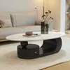 Mesa de Centro Criativa Estilo Creme para Sala de Estar, Novo Modelo 2026, Formato Oval, Adequada para Apartamentos Pequenos, Estilo Minimalista Italiano, Mesa de Chá de Pedra