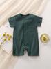 Mameluco de Bebé Verano Mameluco de Color Sólido para Bebé Lindo Transpirable Algodón de Alta Elasticidad Cárdigan Ropa de Escalar de Manga Corta para Niños