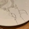 Pendientes de Borla con Forma de Hoja de Zirconia y Perla Estilo Coreano para Mujer, Tachuelas de Temperatura de Lujo Ligero, Clips para Orejas sin Perforar, Exquisitos