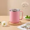 Taza de acero inoxidable 304 para estudiantes de 15.5 oz con tapa hermética, apta para cocina de inducción, taza de café aislada con asa