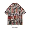 Camisa Floral Vintage Retrô com Gola Cubana Solta Estilo Americano Hong Kong Havaiana Casal Praia Manga Curta