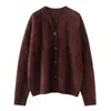 Cardigan Tricotado Bouclé de Lã 100% Pura Outono/Inverno Novo Gola Tesoura Modelagem Solta Preguiçosa Mesmo Estilo de Xiao He Tong Kuan