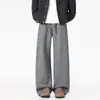 Estilo Novo Outono e Inverno Calça Casual de Algodão Aeriada com Forro de Lã para Homens, Cor Sólida Solta Esportiva de Perna Larga Cintura Média Calça Curva