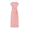 Pura Lujuria Chica Caliente Sexy Vestido Ajustado Ceñido a las Caderas Verano Nuevo Cuello Redondo Manga Corta Cintura Plisada Color Sólido Falda Larga