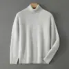 Suéter de Lã 100% Pura com Gola Alta para Homens, Suéter de Cashmere Solto de Manga Longa para Outono e Inverno, Camada de Base Tricotada Grossa para Jovens