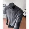 Atacado do fabricante camiseta masculina de verão estilo americano de secagem rápida, toque gelado, com costura de malha estilosa e gola pequena, manga curta
