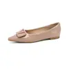 Zapatos Planos Weiwei Girl 201-42 Estilo Francés Color Nude, Elegantes Mocasines de Punta con Hebilla en V para Mujer, Adecuados para el Trabajo