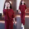 Conjunto Casual Esportivo para Mulheres, Novo Estilo Primavera/Outono, Fashion, Gola Redonda, Estiloso, Solto, Tamanho Grande, Conjunto de Duas Peças com Moletom e Calça
