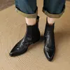Botines cortos de punta estilo británico, versátiles para otoño e invierno, botines negros de cuero genuino con tacón grueso sin cordones para mujer, botas Martin de comercio transfronterizo para el día a día
