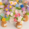 Acabamento Cruzado Feito à Mão Crochê Tulipa em Vaso Rosa Ornamentos Lã Tricotada Vaso Flor Artificial Planta em Vaso para Mesa
