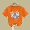 2308# Niños y Niñas Verano 2025 Nueva Ropa Infantil Mediana y Grande Camiseta de Verano Infantil Estilo Occidental Camiseta de Manga Corta de Algodón Puro