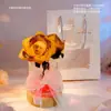 Lâmpada de Flor Rosa Famosa na Internet com Luz de Cristal e Base de Madeira Maciça, Dia dos Namorados, Festival Qixi, Decoração de Aniversário, Presente de Feriado