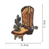 Insignia bordada con elementos vaqueros retro americanos, botas de cowboy florales, cactus, ropa de marca moderna, pegatina adhesiva