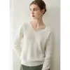 Suéter de cachemira pura para mujer, jersey de punto sin costuras con cuello en V, versátil y cálido, diseño de una sola pieza