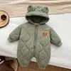 Mono infantil con forro polar y grosor extra, mameluco de manga larga para bebé de otoño e invierno, mameluco suave y lindo estilo coreano con dibujos animados