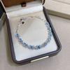 Pulsera de Plata de Ley S925 Chapada en Platino con Piedra Lunar Azul Transfronteriza Europea y Americana, Moderna y Versátil, Joyería Ajustable con un Toque de Lujo