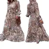 Comercio Exterior Transfronterizo 2025 Aliexpress Otoño e Invierno Falda Larga Colorida Vestido de Manga Larga Estampado con Cuello Alto y Volantes