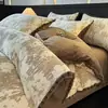 Juego de cuatro piezas de terciopelo tallado tridimensional de leche, funda nórdica y juego de sábanas de pelo de conejo engrosado para invierno, adecuado para dormitorios de estudiantes