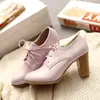 Zapatos Blancos de Tacón Alto Nuevos para Mujer Primavera 2024 Punta Fina Tacón Grueso con Cordones Zapatos de Tacón Alto para Mujer Boca Profunda Zapatos de Piel Y4063