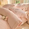 Juego de Cuatro Piezas de Cama de Terciopelo de Leche Tallado de Alto Peso Otoño e Invierno Antiestático Funda de Edredón con Doble Cara de Felpa Ropa de Cama