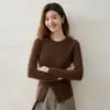 Otoño Nuevo Estilo Simple Cuello Redondo Suéter de Punto para Mujer Abertura Ajustado Capa Interior Suéter de Punto Versátil Color Sólido Capa Base de Punto