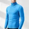 Suéter Masculino de Gola Alta 2026 Outono Inverno Cor Sólida Slim Fit Tamanho Plus Manga Longa Pulôver Tricô Casual Quente Camada de Base