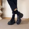 Mocasines de plataforma de suela gruesa retro para mujer, estilo británico, slip-on de corte profundo, punta redonda, zapatos de piel