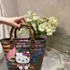 Dachshund Listrado Retrô Fabricante Produto Acabado Feito à Mão Fofo Multicor Tecido Portátil Cesta de Legumes Bolsa de Mão para o Dia a Dia