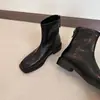 2026 Nuevas Botas Elegantes Simples de Punta Cuadrada con Cremallera Trasera Elásticas Ajustadas para Mujer, Botas Martin Retro Cómodas de Suela Blanda con Tacón Bajo