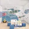 Papel de parede foguete céu estrelado quarto infantil papel de parede quarto de menino mural quarto de menina nórdico creche desenho animado tecido de parede