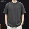 Camiseta Minimalista de Manga Curta Estilo Old Money para Homens 26 Novo Estilo de Verão Textura de Mistura de Lã de Ovelha Pesada Respirável Tamanho Grande