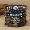 Estilo Occidental Vaquero Europeo y Americano Transfronterizo Cuero Vaca Tau Pino Piedra Alas de Pollo Cáscara de Coco Pulsera de 6 Piezas para Hombre