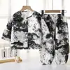 Traje de Algodón Nube para Niños Verano Manga Siete Puntos Cárdigan Holgado Niñas Ropa de Casa Delgada Pijamas para Niños Conjunto de Dos Piezas