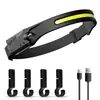 Linternas frontales para exteriores al por mayor, luces LED para correr, luces de trabajo, para montañismo, camping, mantenimiento, linternas frontales portátiles con sensor, fuente dual COB