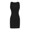 Vestido Colete Estilo Levemente Maduro, Roupa Feminina de Verão, Vestido de Tricô Irregular com Costelas Slim-Fit Emagrecedor, Saia Curta que Molda o Corpo