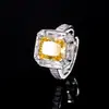 Joias Huabi Base de Cobre Banhado a Ouro Diamante de Alto Carbono Flor de Gelo Diamante Quadrado Conjunto de Cobre Anel de Temperamento Leve Luxo para Mulheres 8*10