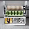 Cesta extraíble de acero inoxidable duradero para cocina, escurreplatos de doble capa tipo cajón, estante de almacenamiento para gabinetes para condimentos, tazones y palillos