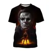 Película de terror de Halloween impresión digital 3D moda casual de manga corta para hombre Harajuku 2024 venta caliente transfronteriza
